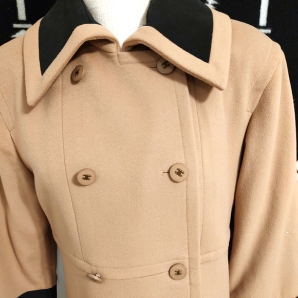 🥰 Host Pick!Vintage Authentic Chanel Brand 1980's Wool Peacoat, Tan & Black, 38 - Picture 8 of 14